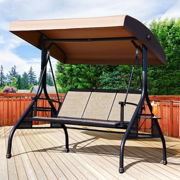 NOBLEMOOD Residential 79.5 in. 660 lbs. 3 Person Black Metal Patio ...