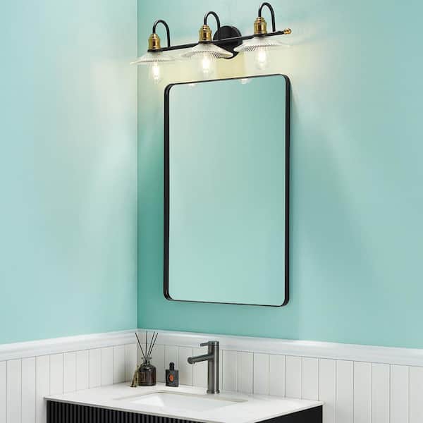waterpar 22 in. W x 30 in. H Rectangular Aluminum Framed Wall Bathroom Vanity Mirror in Black