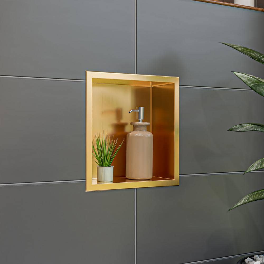 12" x 12" Brushed Gold Stainless Steel Shower Niche