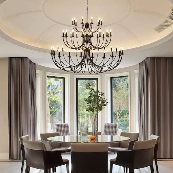 BAOURE 52-Light Black Farmhouse Chandeliers, 71-in Vintage Candle