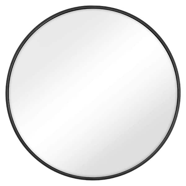 Benjara 1.4 in. H x 24 in. W Round Metal Frame Black Modern Wall Mirror