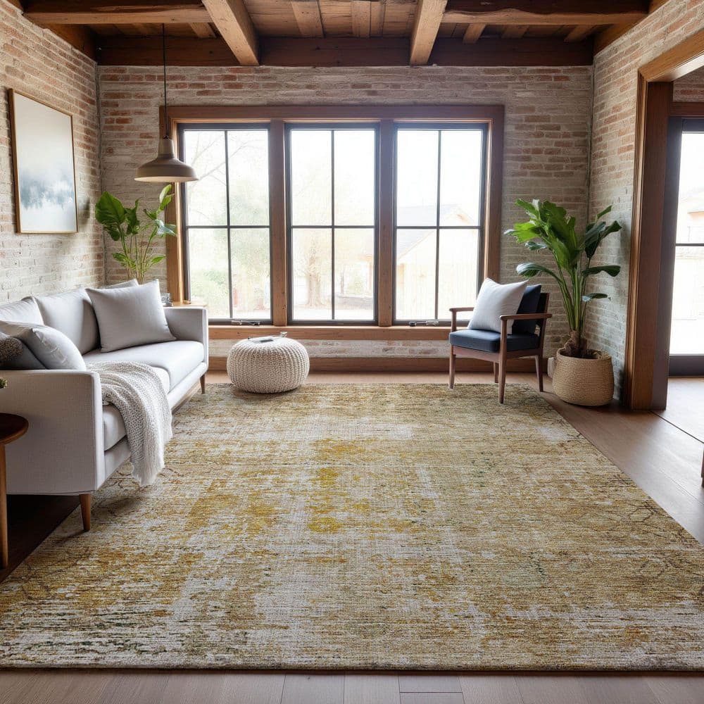 Mayfield Premium Machine Washable Abstract AMF1169 Gold 8 ft. x 10 ft. Area Rug price history on PriceWatchPro