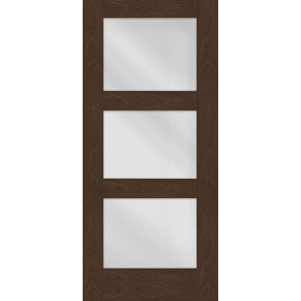 Steves & Sons Regency 32 in. x 80 in. Universal Handing Modern 3Lite Equal Clear Glass Hickory Mahogany Fiberglass Front Door Slab