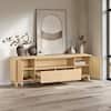 Spruce & Spring Oliver Oak TV Stand Fits TVs up to 80 in. with Wavy Panel Design, 2 Doors & 2 Drawers ,Soft-Close Hinges,Cable Ports SSKJWTTS001-OAK