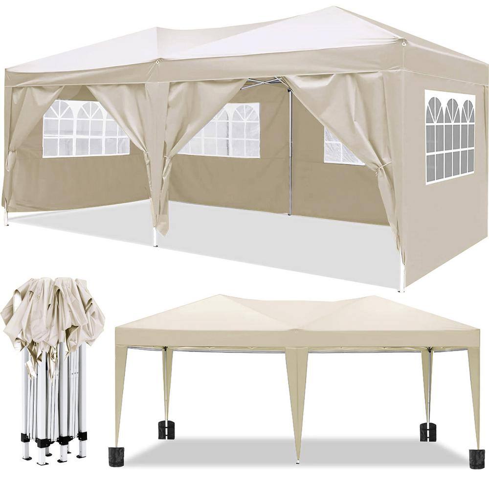 Otryad Outdoor 10 ft. x 20 ft. Pop Up Canopy Tent with with 6-Removable ...