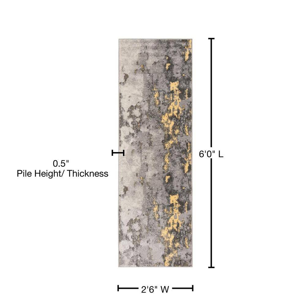 Gray and Yellow Abstract Easy-Care Runner Rug