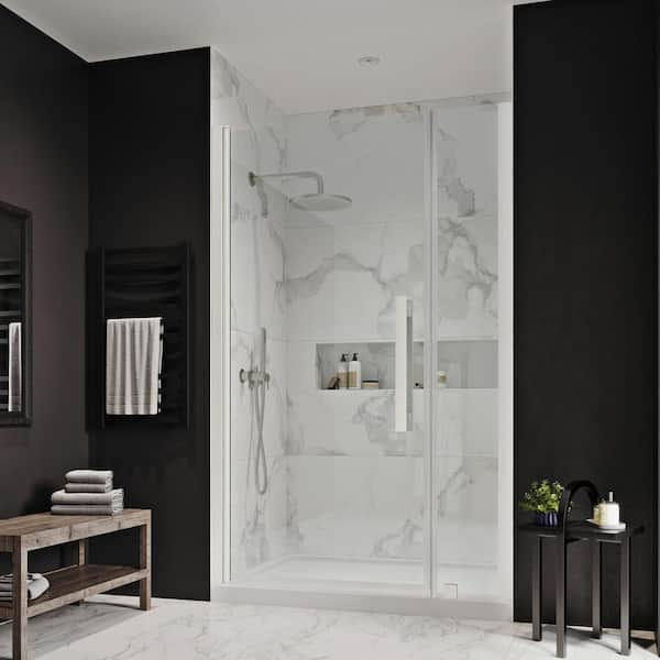 Ove Decors Pasadena 36 in. L x 32 in. W x 72 in. H Alcove Shower Kit with Pivot Frameless Shower Door in Orb and Shower Pan