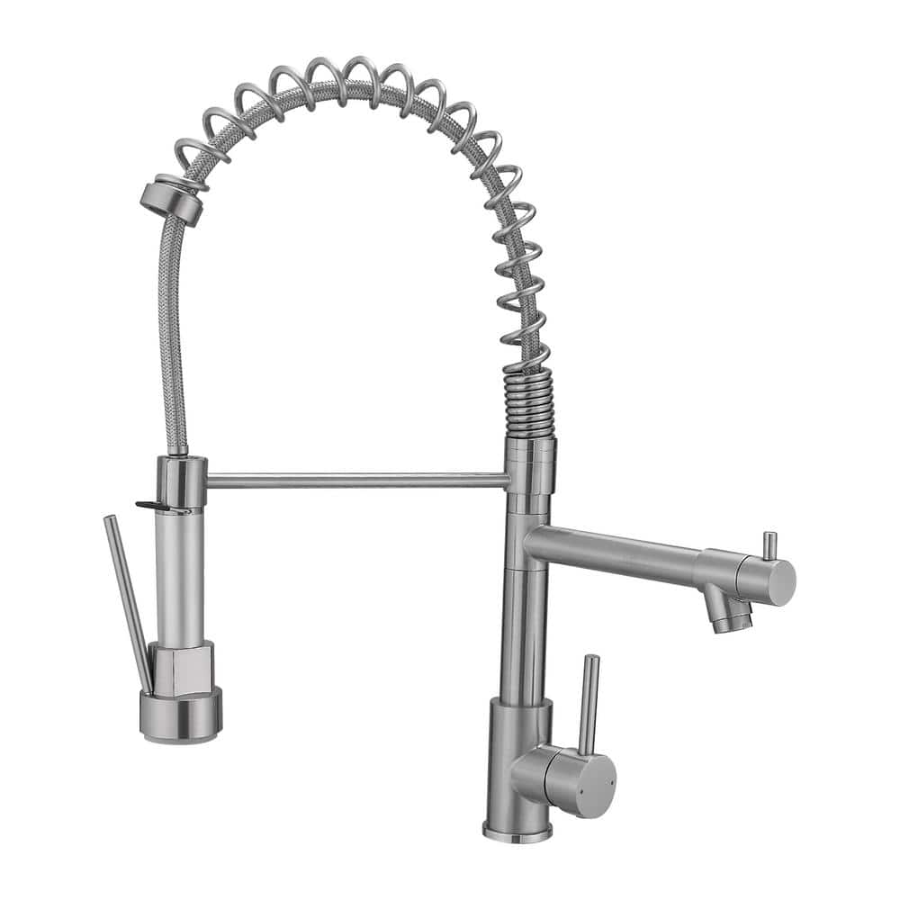 Commercial Single Handle Pull Down Sprayer Kitchen Faucet, Stainless Steel 