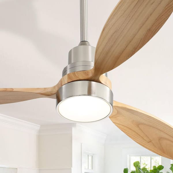 52 in. Indoor/Outdoor Wood Nickel Ceiling Fan with Light and Remote Control