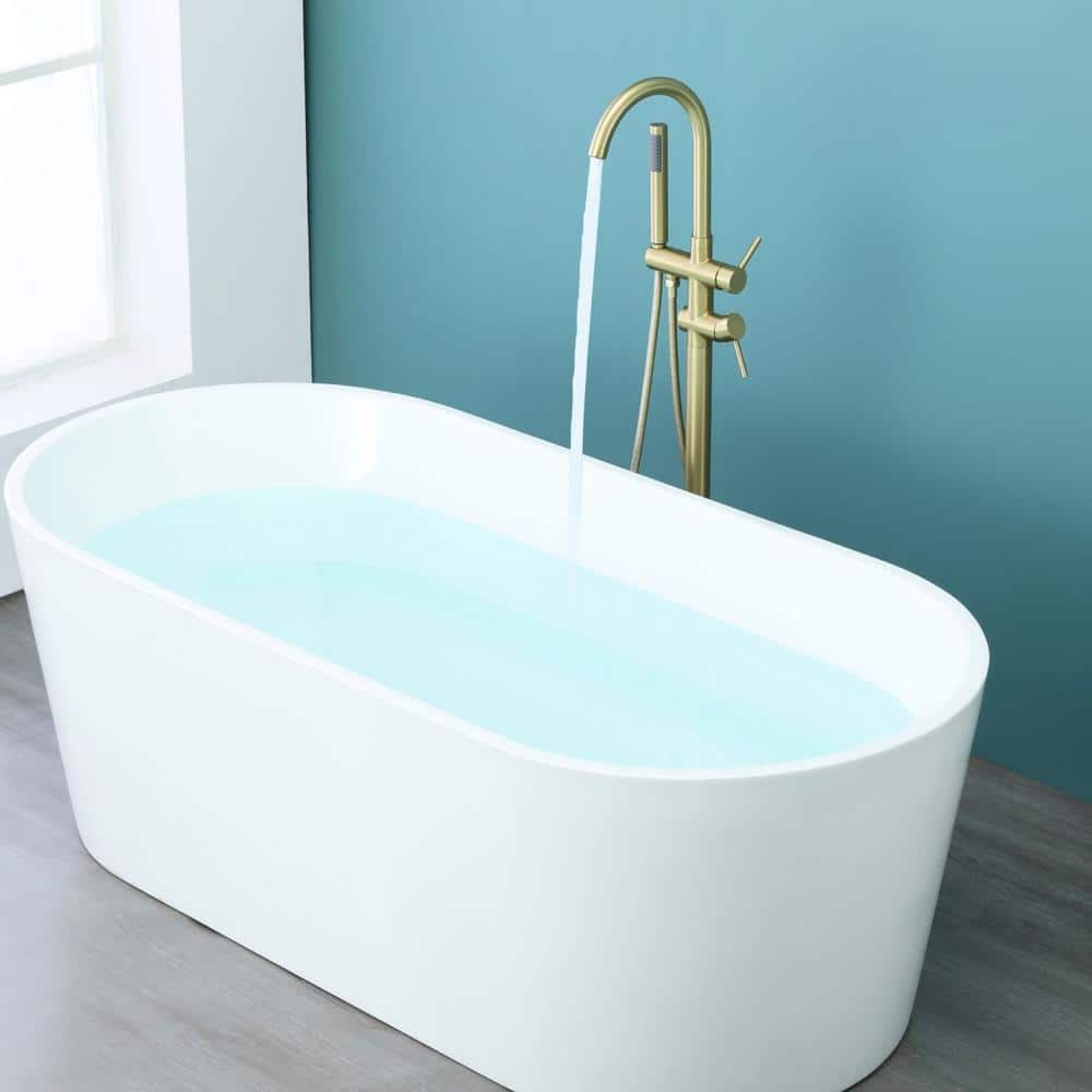 Brushed Gold Freestanding Tub Filler Faucet with Hand Shower