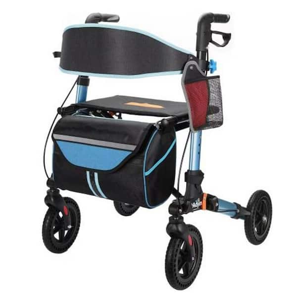Lightw8 Foldable All Terrain Rollator Walker for Seniors with Seat, Rubber Wheels, Handles, and Backrest-Blue