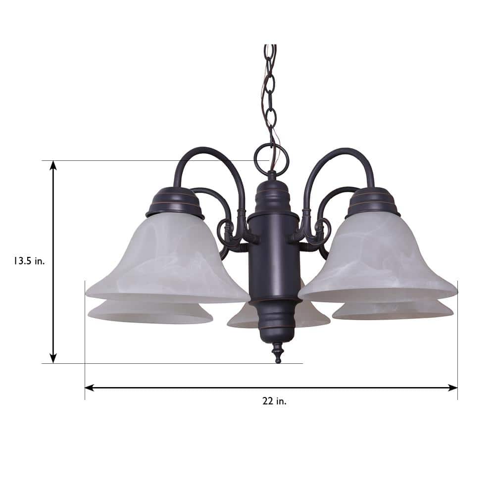 Millbridge Oil-Rubbed Bronze 5-Light Chandelier with Alabaster Glass Shades
