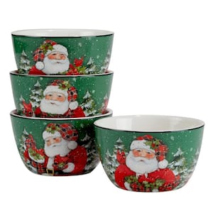 Christmas Lodge Santa 22 fl.oz. Multi-Colored Earthenware Dessert Bowls Set of 4