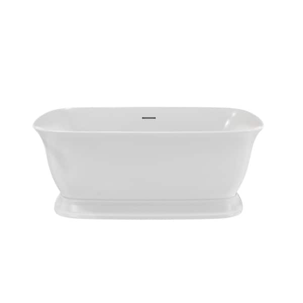Ascend 59 in. x 31.5 in. Acrylic Freestanding Soaking Bathtub in White with Center Drain in Brushed Bass