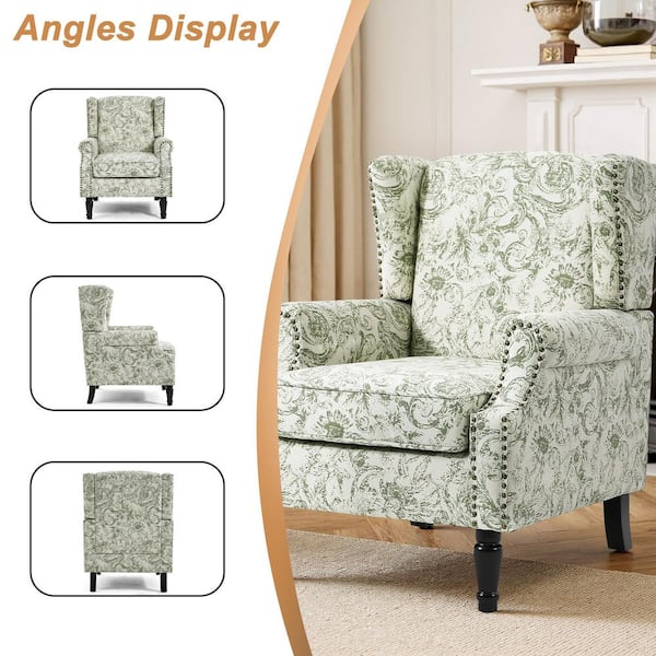 Uixe Retro Rococo Green Linen Nailhead Trim Upholstered High Back