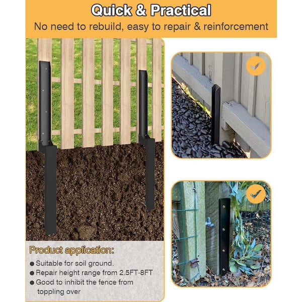 2-Pack Heavy Duty Steel Fence Post Anchor Kit, Metal Ground Spike