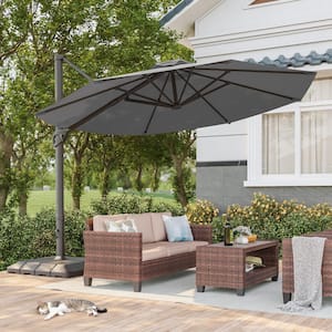 11 ft. steel offset patio umbrella with detachable netting Sonkuki 11 ft. Aluminum Cantilever Patio Offset Umbrella Outdoor with a Base in Navy Blue