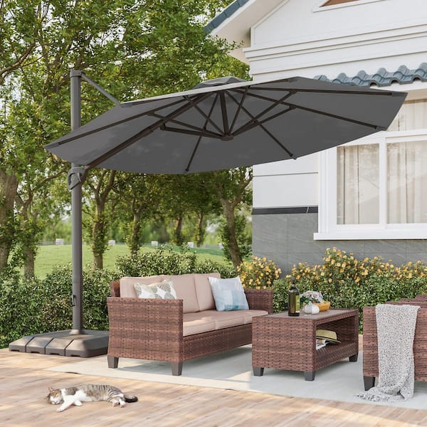 11 ft. Aluminum Outdoor Cantilever Umbrella Offset Patio Umbrella with a Base in Anthracite