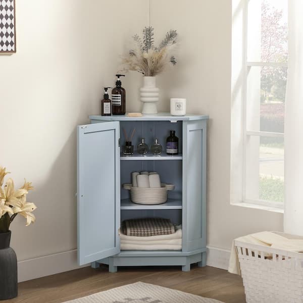 Unbranded 24.72 in. W x 17.5 in. D x 31 in. H Blue Freestanding Corner Bathroom Linen Cabinet with Shelf
