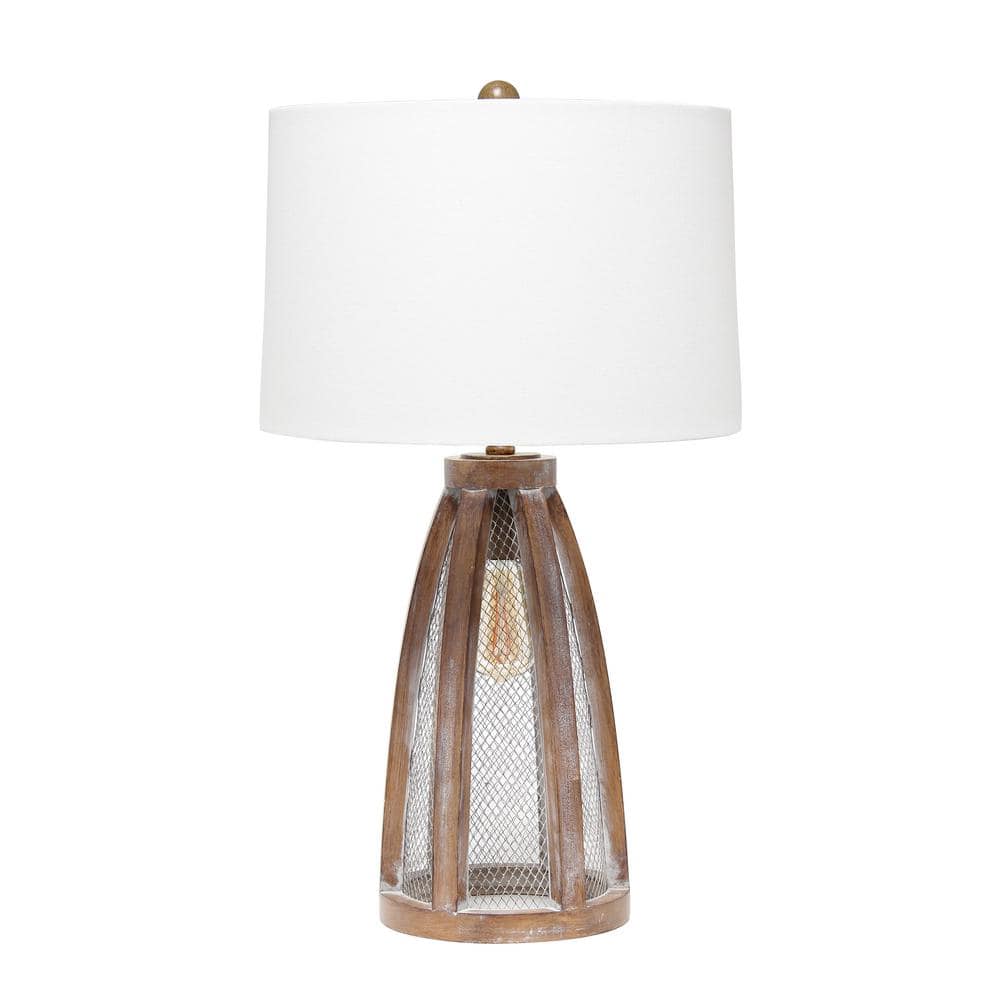 Lalia Home 29.5 in. Wooded Arch Farmhouse Table Lamp with White Fabric ...