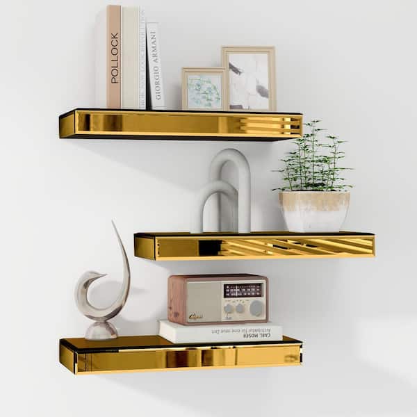 THKSHOUZ Gold 15 in. Decorative Wall Shelves (Set of 3) SF-MP206GD