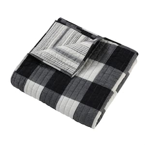 Camden Black Checked Quilted Cotton Throw Blanket