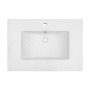 30.2 in. Drop-In Ceramic Bathroom Sink in White with 1-Faucet Hole and Overflow