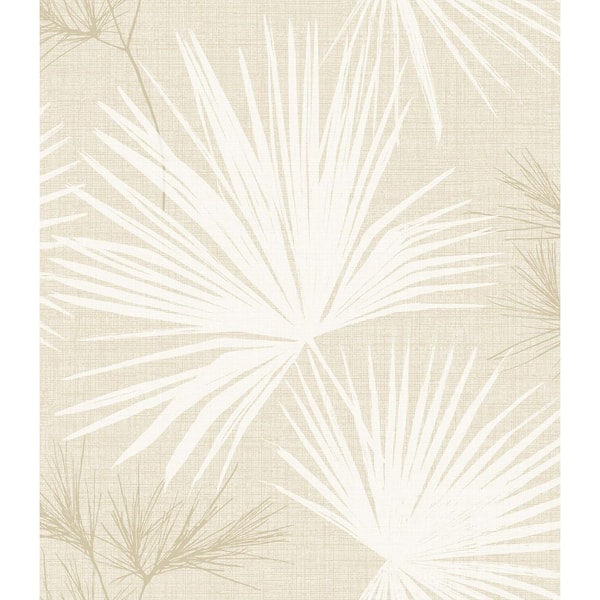 Hatteras Champagne White Palms Wallpaper Sample