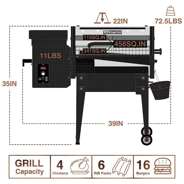 KingChii 456 sq. in. Wood Pellet Grill and Smoker in Bronze with Foldable  Legs KC-WR-Br-01 - The Home Depot