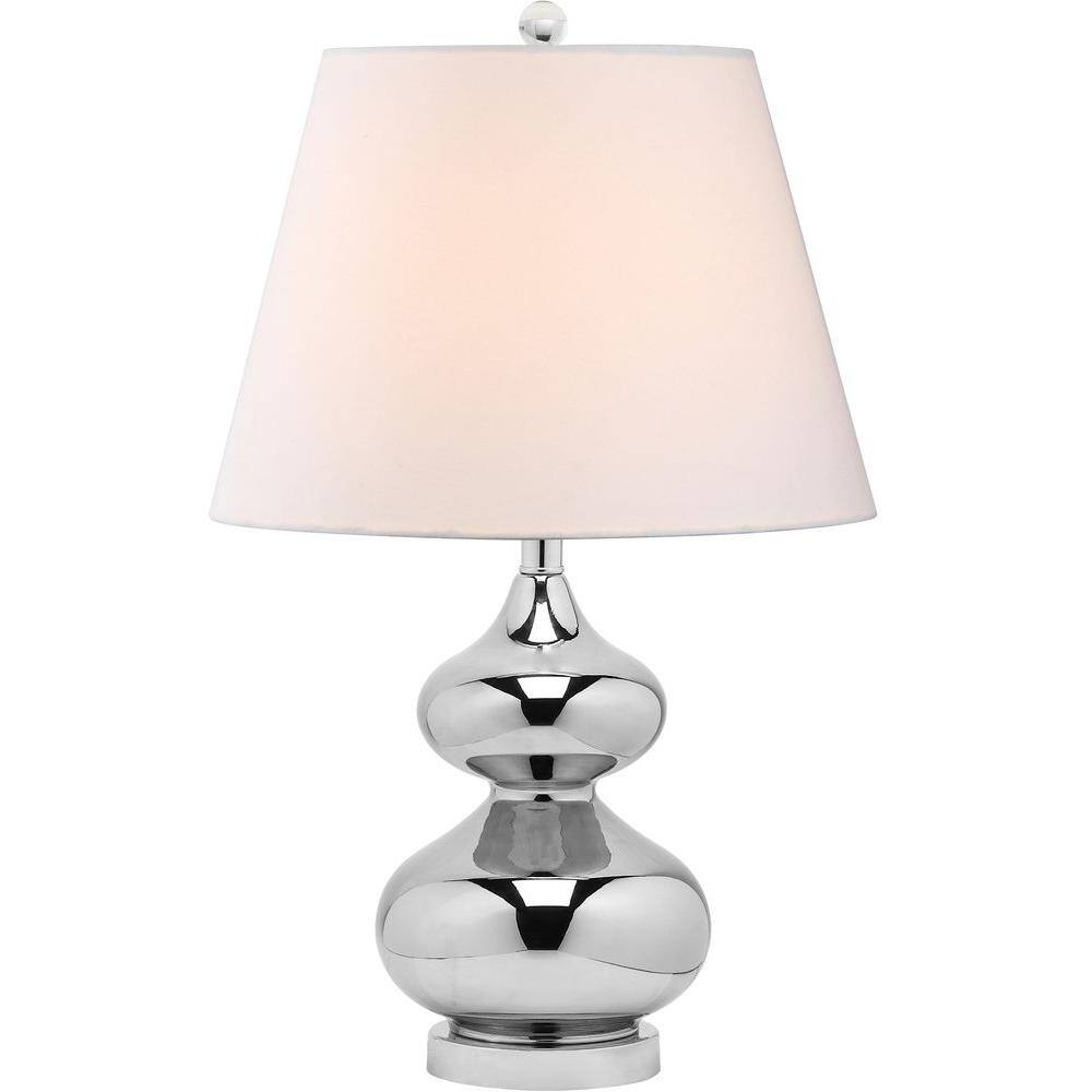 Eva 24" Double Gourd Silver Glass Table Lamp with Cotton Shade