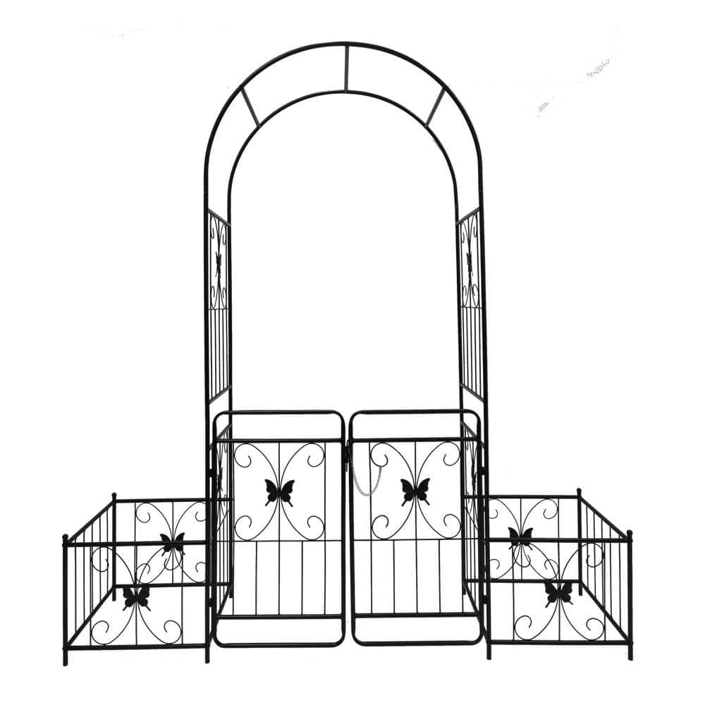 86.6 in. x 79.5 in. Metal Garden Arch Arbor with Gate and Side Planter Stan