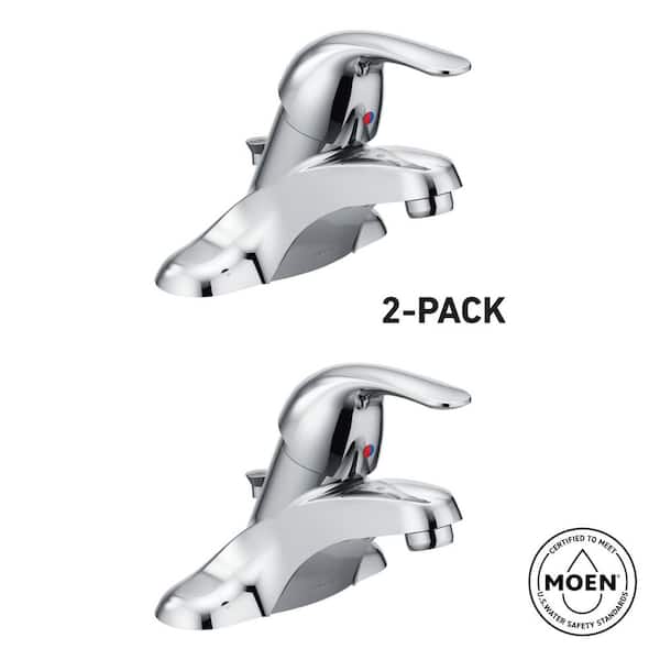 MOEN Adler Chrome 3 Hole One Handle 4-in Centerset WaterSense Bathroom Faucet with Drain and Deck Plate in Chrome