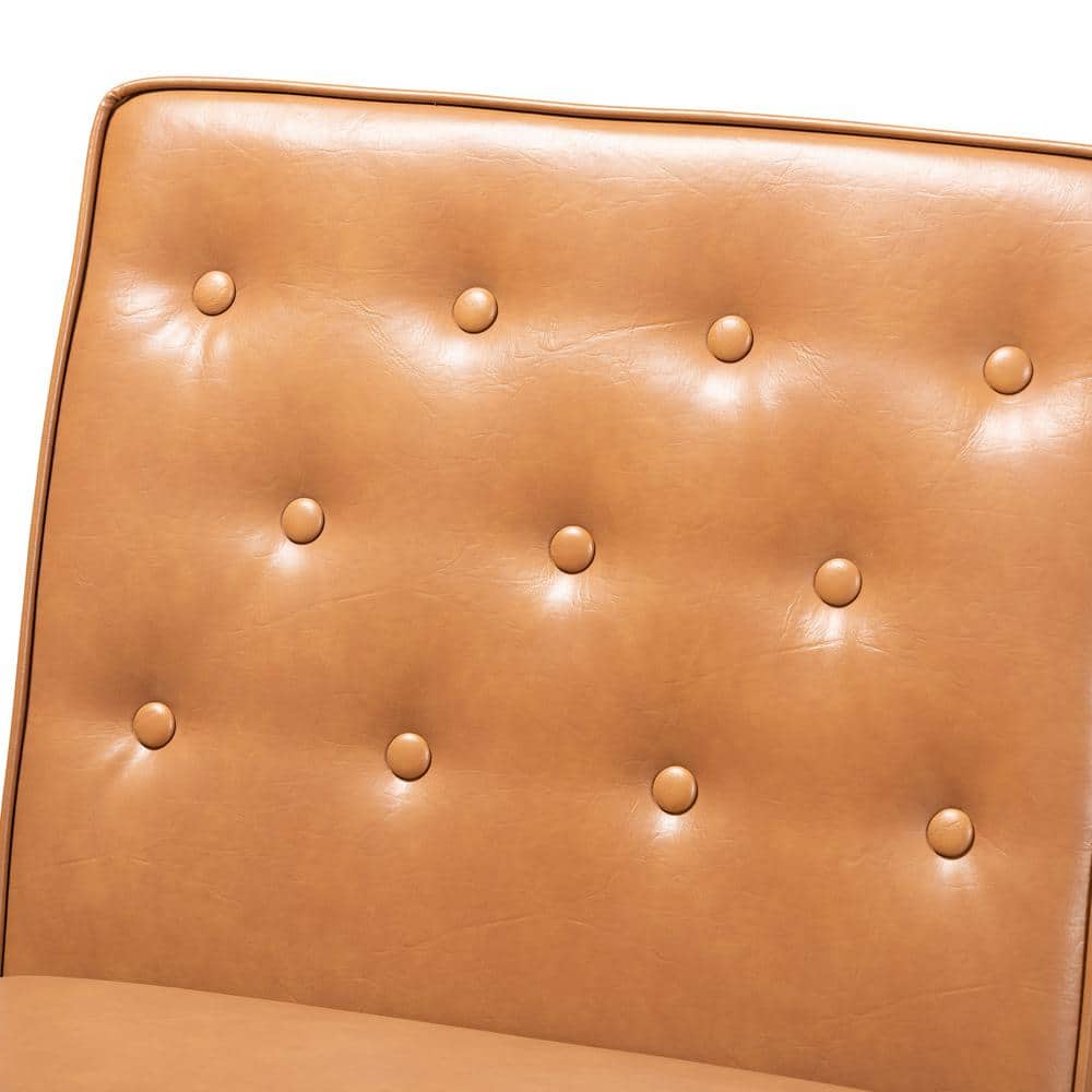 Walnut Brown & Tan Faux Leather Mid-Century Arm Chair