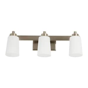 Sullivan Park - 22 in. 3-Light Antique Polished Nickel Vanity Light Metal and Frosted Glass
