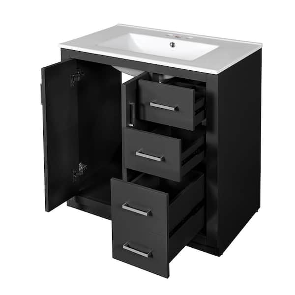 30 in. W x 18 in. D x 34 in. H Bathroom Black Linen Cabinet