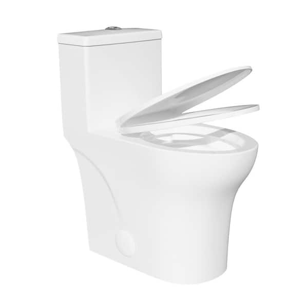 1-Piece Toilet 19 in. ADA Toilet Elongated Dual Flush 1.0/1.28 GPF in White with Soft Close Seat 12 in. Rough in