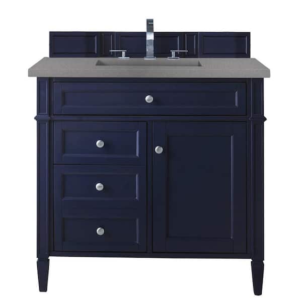 James Martin Vanities Brittany 36 in. W x 23.5 in.D x 34 in. H Single Vanity in Victory Blue with Quartz Top in Grey Expo