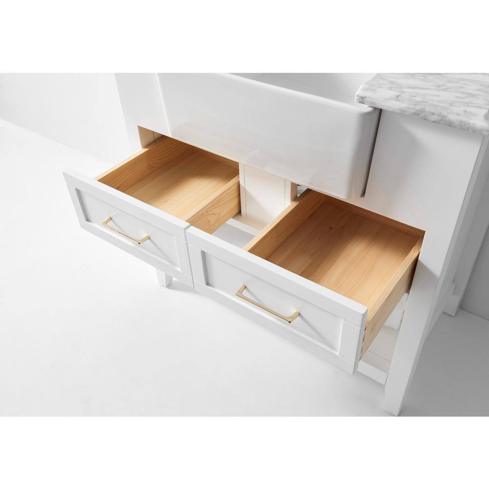 Hayley 36" White Wood Bathroom Vanity with Carrara Marble Top