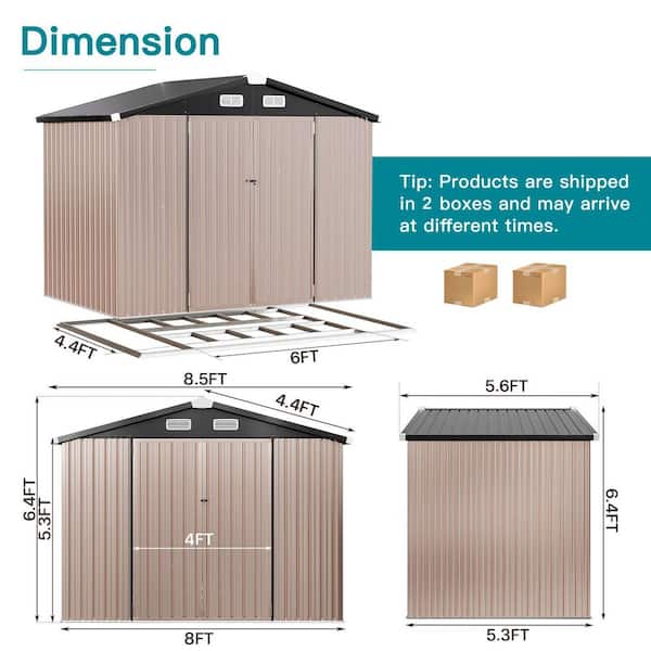 Sizzim 8 ft. W x 6 ft. D Storage Metal Shed with Floor Foundation