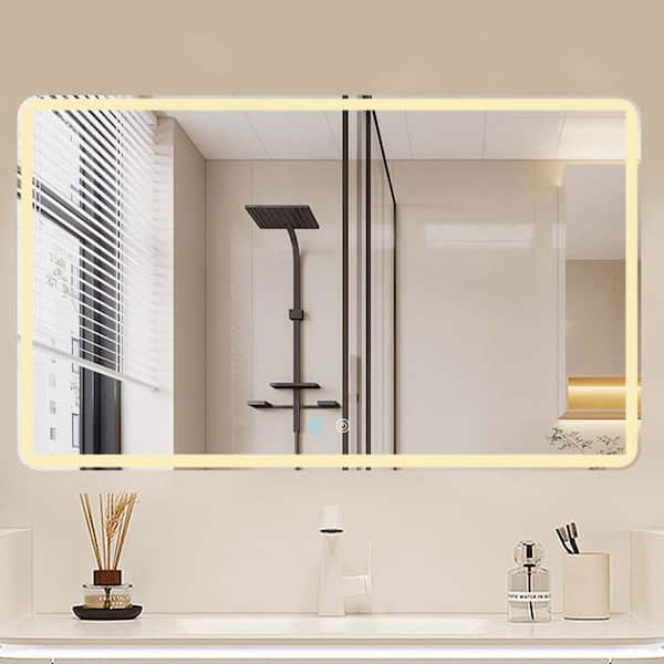 Staykiwi 60 in. W x 36 in. H Rectangular Frameless Anti-Fog Lighted Wall Bathroom Vanity Mirror in Natural