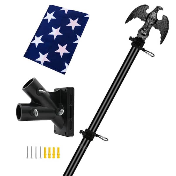 6 ft. Black Stainless Steel Flagpole, Flag Pole Kit for Outdoor with Holder, 3 x 5 US Flag and Eagle Topper