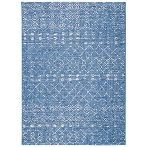 Courtyard Blue/Ivory 9 ft. x 12 ft. Bohemian Tribal Indoor/Outdoor Patio  Area Rug