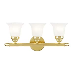 Hillstone 19 in. 3-Light Polished Brass Vanity Light with White Alabaster Glass