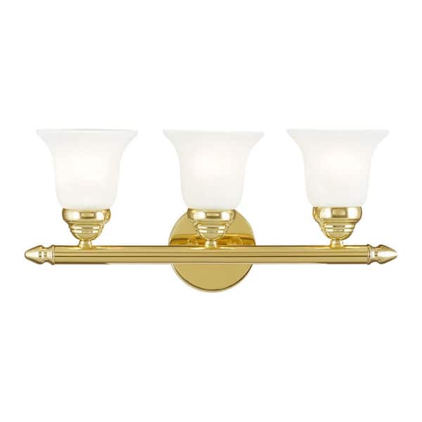 Livex Lighting Hillstone 19 in. 3-Light Polished Brass Vanity Light with White Alabaster Glass