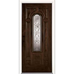 37.5 in. x 81.625 in. Lakewood Zinc Center Arch Lite Stained Chestnut Mahogany Right-Hand Fiberglass Prehung Front Door