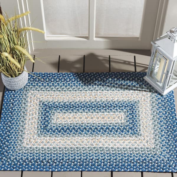 Braided Navy/Gray  3 ft. x 5 ft. Machine Washable Border Solid Color Interlace Area Rug