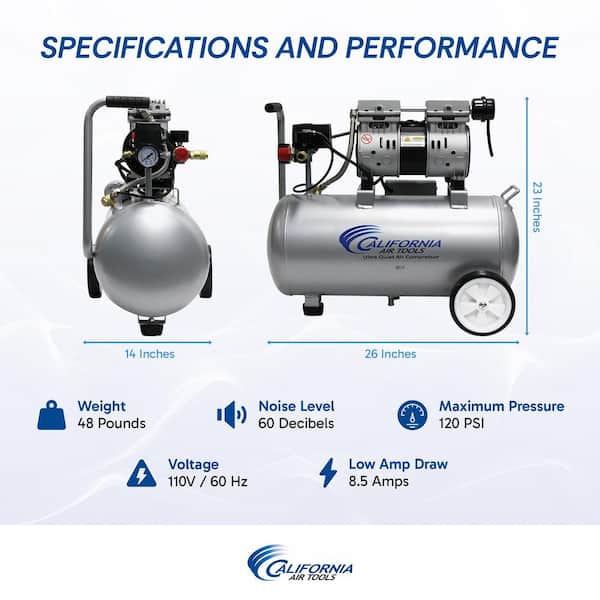 California Air Tools 8.0 Gal. 1.0 HP Ultra Quiet and Oil California Air Tools 8.0 Gal. 1.0 HP Ultra Quiet and Oil
