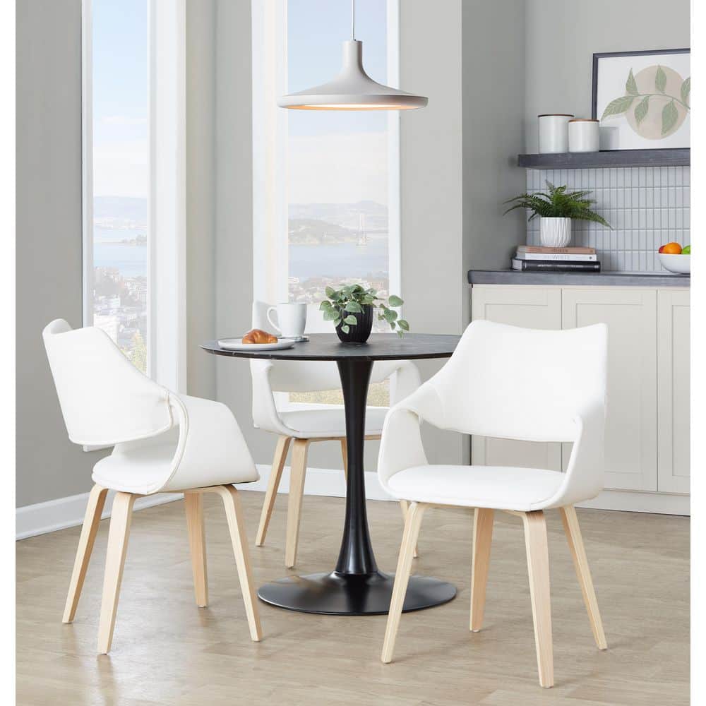 Curvo Natural Wood and White Faux Leather Highback Upholstered Chair (Set of 2) price history on PriceWatchPro