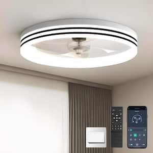 20 in. Indoor White Caged Ceiling Fan with Light and Remote Control, Low Profile Ceiling Fan for Living Room