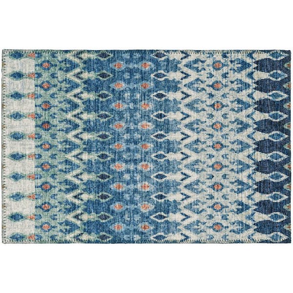 Bravado Blue 1 ft. 8 in. x 2 ft. 6 in. Geometric Indoor/Outdoor Washable Area Rug